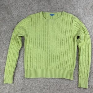 J. McLaughlin Womens Lime Green Cable Knit Crewneck Sweater Career Preppy Size M